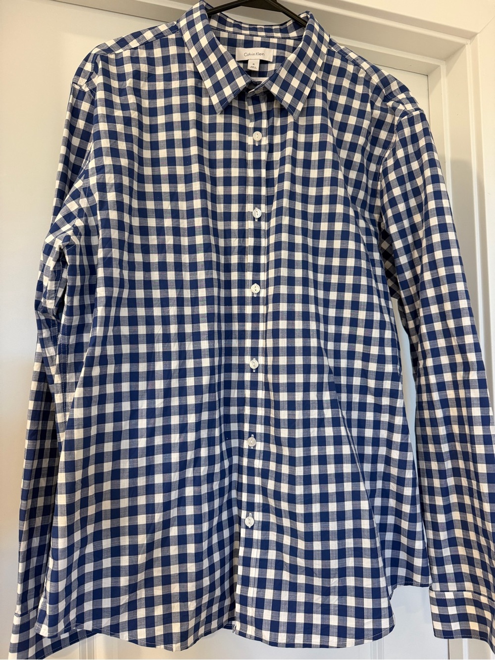Calvin Klein Navy Blue & White Gingham Button-Down Shirt